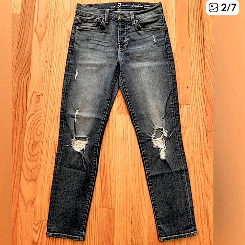 7 For All Mankind Josefina Skinny Boyfriend Jeans Sz 25 Distressed Medium Wash